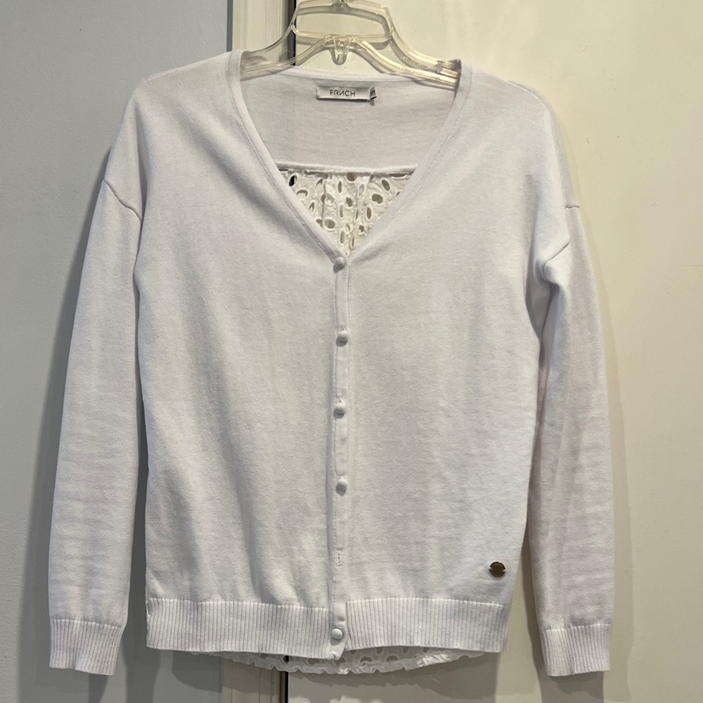 FRNCH White Women's Cardigan with Lace Detail